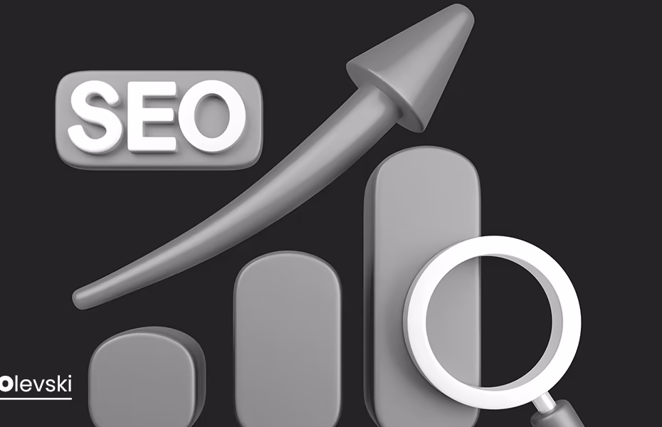 Minimal 3D graphic showing growth bars, an upward arrow, and magnifying glass representing SEO Services and website performance improvement.