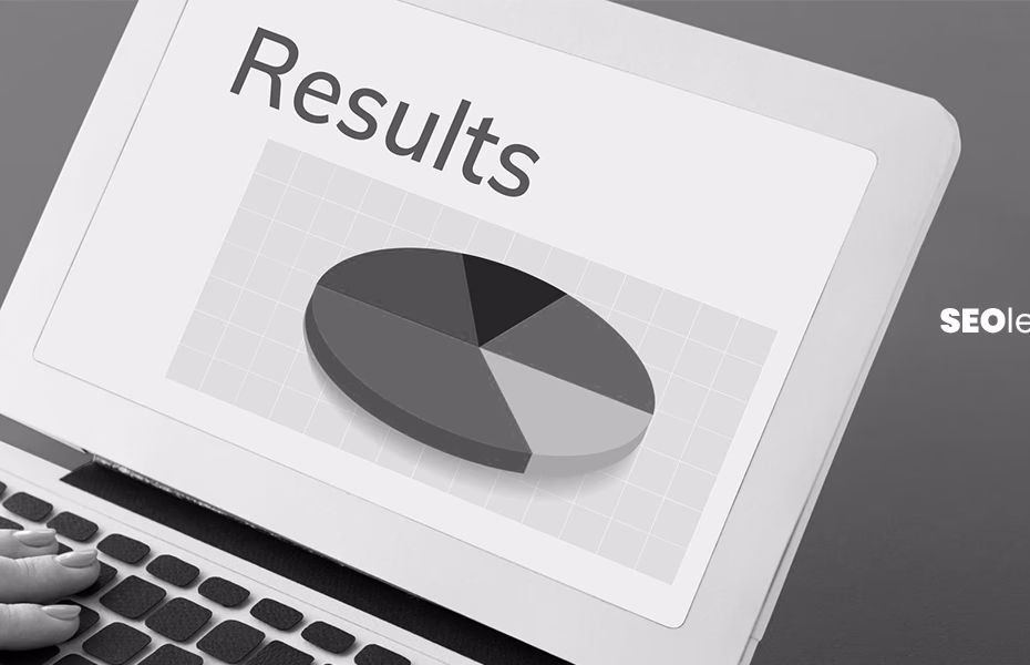 Laptop screen displaying analytics results with a pie chart, representing website performance and Website Ranking analysis.